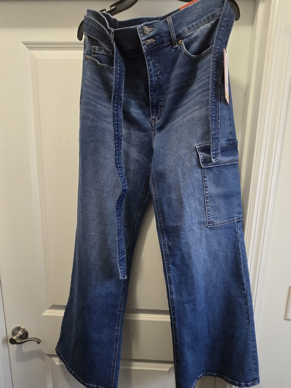 sofia by sofia vergara Blue Wide Leg Cargo Jeans with Belt